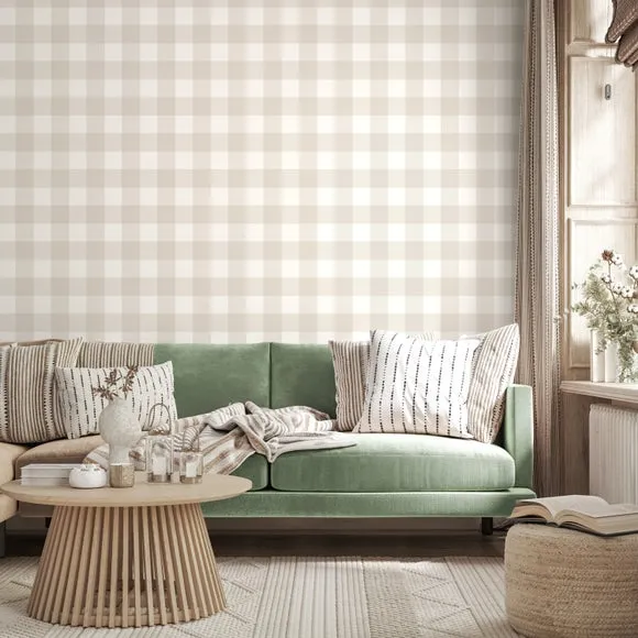 Gingham Wallpaper with Matt Finish - Brown image