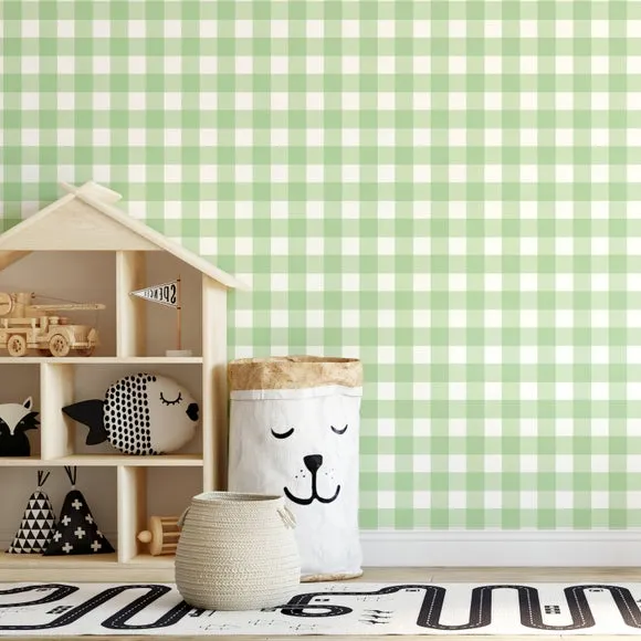 Gingham Wallpaper with Matt Finish - Green