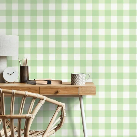 Gingham Wallpaper with Matt Finish - Green
