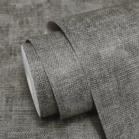Hessian Textured Wallpaper - Charcoal, Vinyl