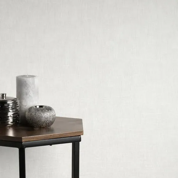 Hessian Textured Wallpaper - Off-White, Vinyl