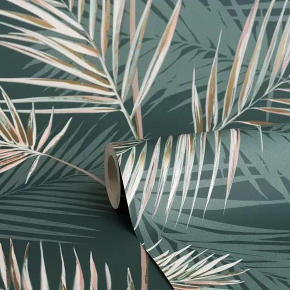 Leaf Pattern Wallpaper - Green, Metallic