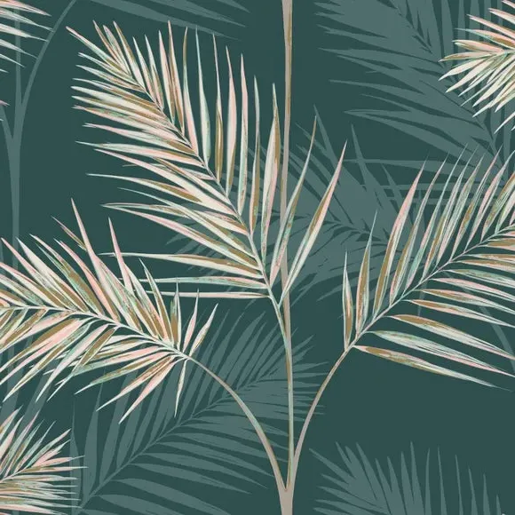 Leaf Pattern Wallpaper - Green, Metallic
