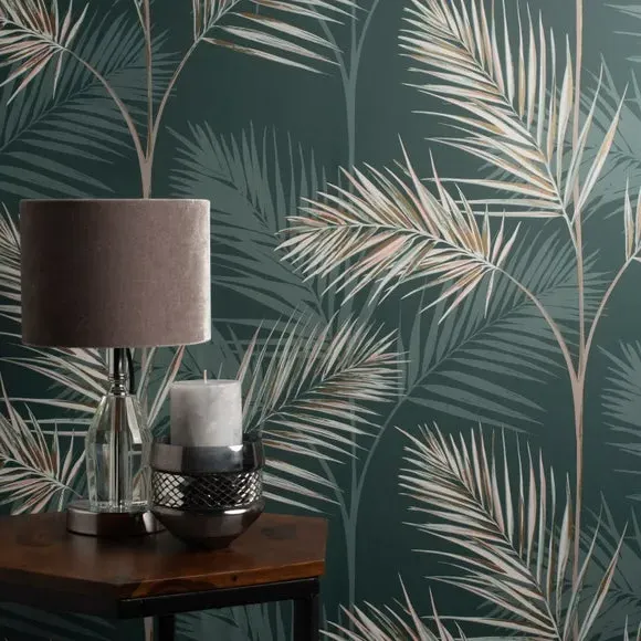 Leaf Pattern Wallpaper - Green, Metallic