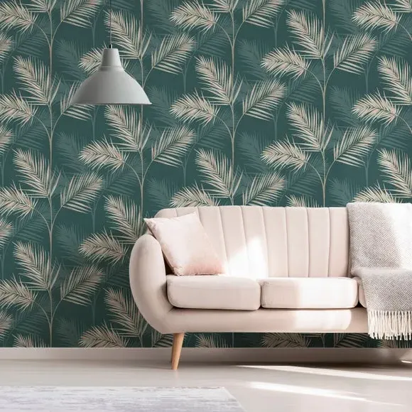 Leaf Pattern Wallpaper - Green, Metallic image