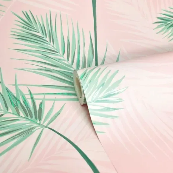Leaf Pattern Wallpaper - Pink, Metallic