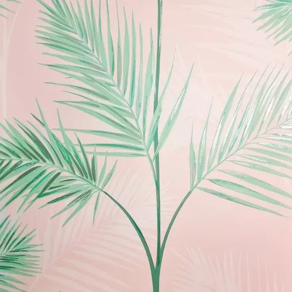 Leaf Pattern Wallpaper - Pink, Metallic