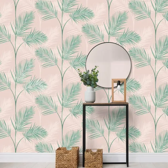 Leaf Pattern Wallpaper - Pink, Metallic