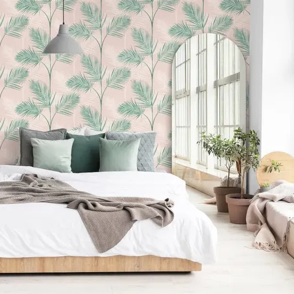Leaf Pattern Wallpaper - Pink, Metallic image