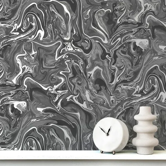 Marble Effect Wallpaper - Charcoal