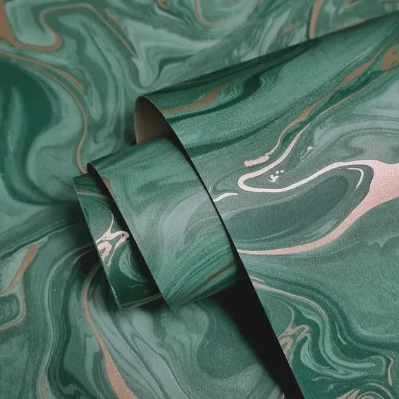 Marble Effect Wallpaper - Emerald Green