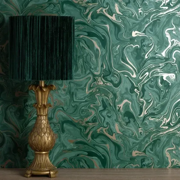 Marble Effect Wallpaper - Emerald Green