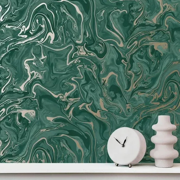 Marble Effect Wallpaper - Emerald Green
