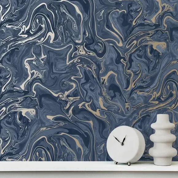 Marbled Wallpaper - Navy