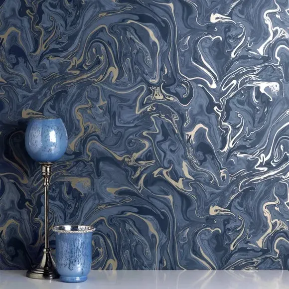 Marbled Wallpaper - Navy