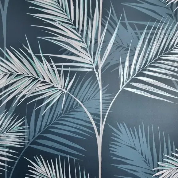 South Beach Wallpaper - Navy, Metallic Accents