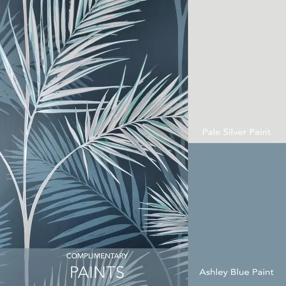 South Beach Wallpaper - Navy, Metallic Accents