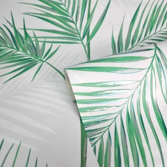 Stone Wallpaper with Metallic Leaves - Natural