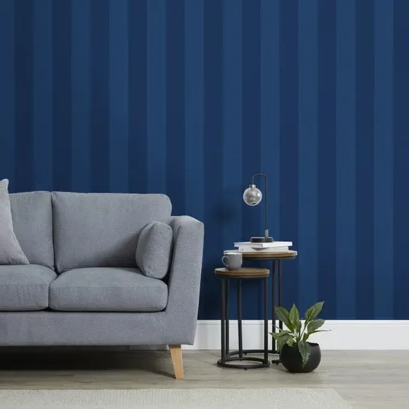 Striped Wallpaper with Matte Finish - Blue image