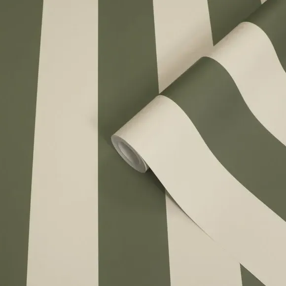 Striped Wallpaper with Matte Finish - Olive