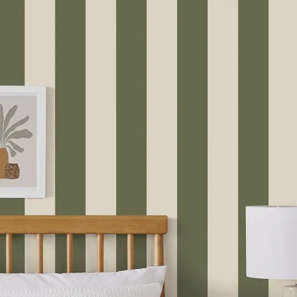 Striped Wallpaper with Matte Finish - Olive