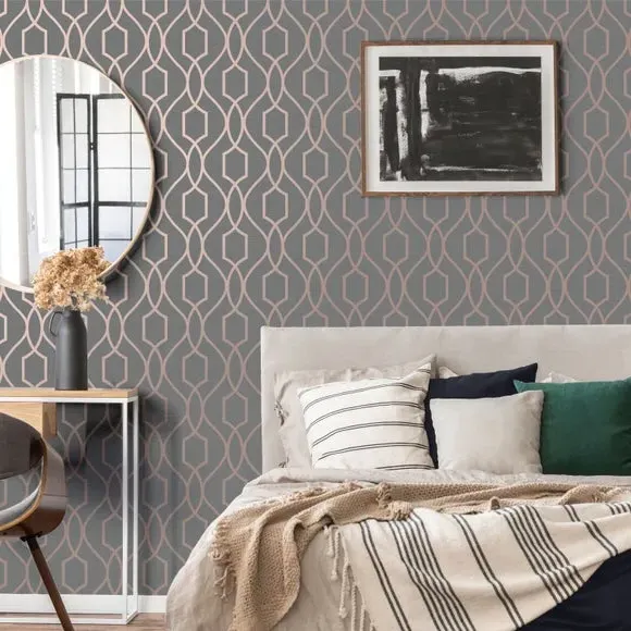Trellis Sidewall Wallpaper - Copper, Metallic image