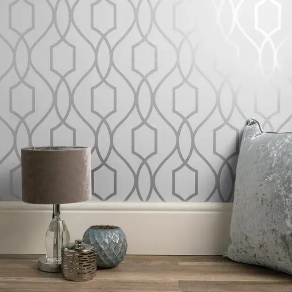 Trellis Sidewall Wallpaper - Silver, Metallic
