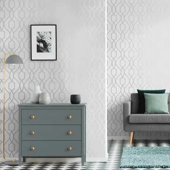 Trellis Sidewall Wallpaper - Silver, Metallic