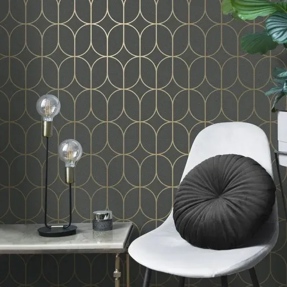 Trellis Wallpaper with Foil Finish - Charcoal