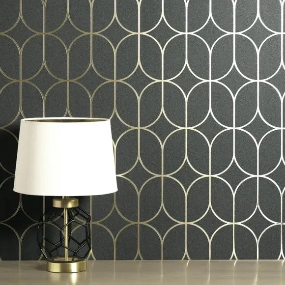 Trellis Wallpaper with Foil Finish - Charcoal image