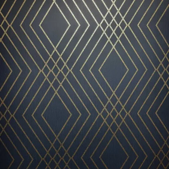 Trellis Wallpaper with Metallic Design - Navy