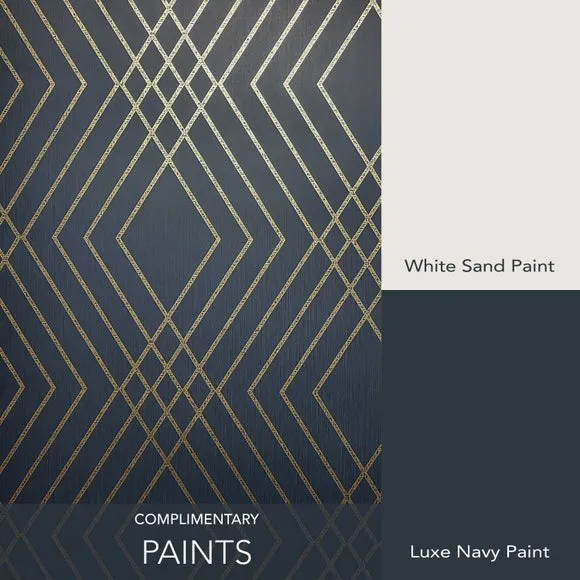 Trellis Wallpaper with Metallic Design - Navy