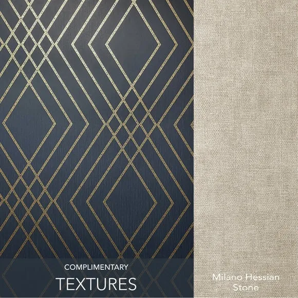 Trellis Wallpaper with Metallic Design - Navy