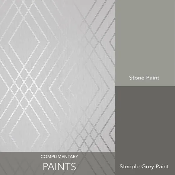 Trellis Wallpaper with Metallic Design - Stone