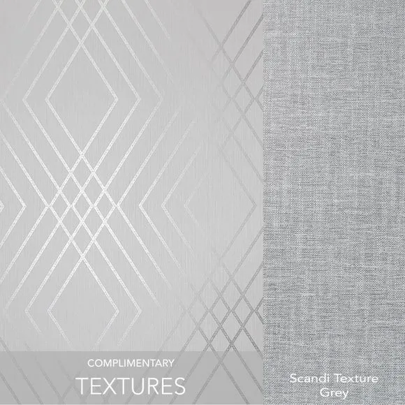 Trellis Wallpaper with Metallic Design - Stone