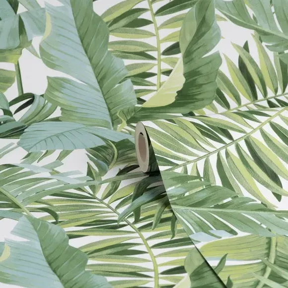 Tropical Wallpaper with Pattern - Green, Paper