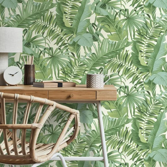 Tropical Wallpaper with Pattern - Green, Paper