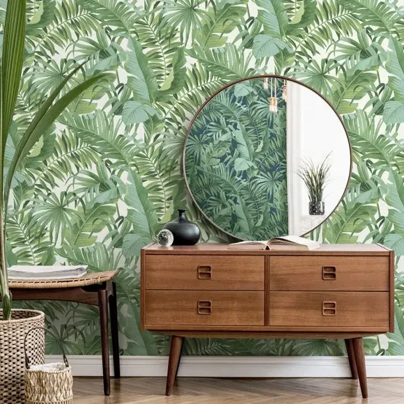 Tropical Wallpaper with Pattern - Green, Paper image