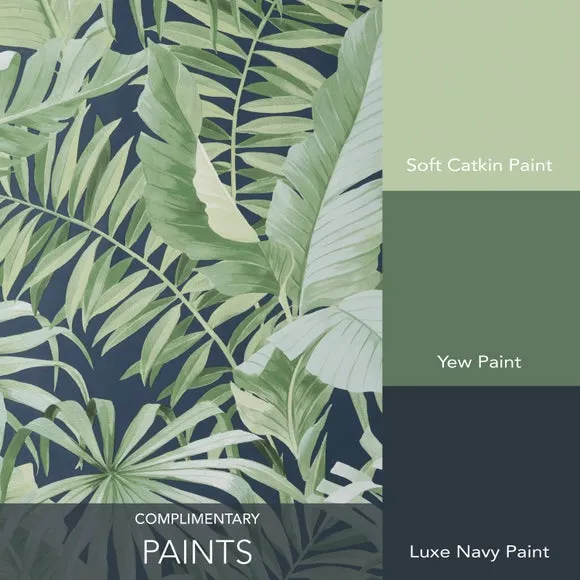 Tropical Wallpaper with Pattern - Navy, Paper