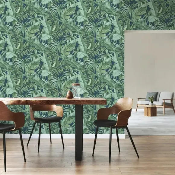 Tropical Wallpaper with Pattern - Navy, Paper