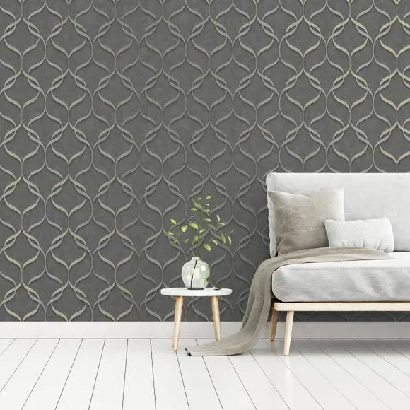 Wave Pattern Wallpaper - Charcoal, Vinyl