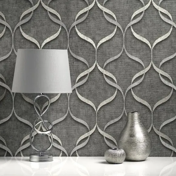 Wave Pattern Wallpaper - Charcoal, Vinyl image