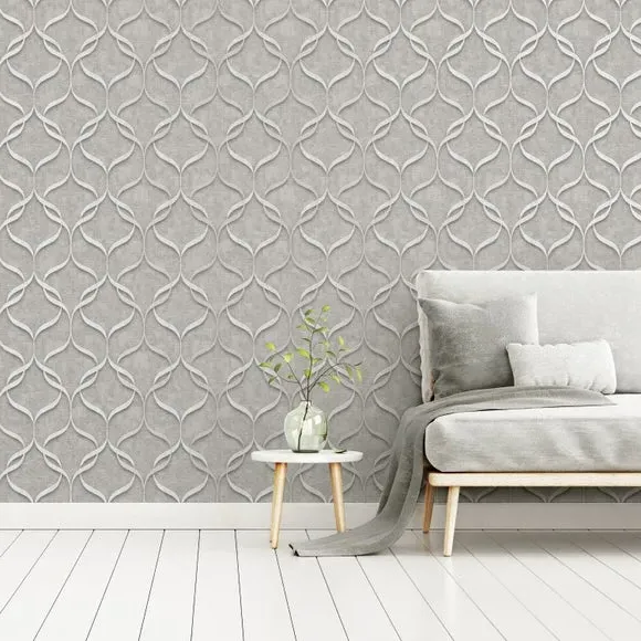 Wave Pattern Wallpaper - Grey, Vinyl