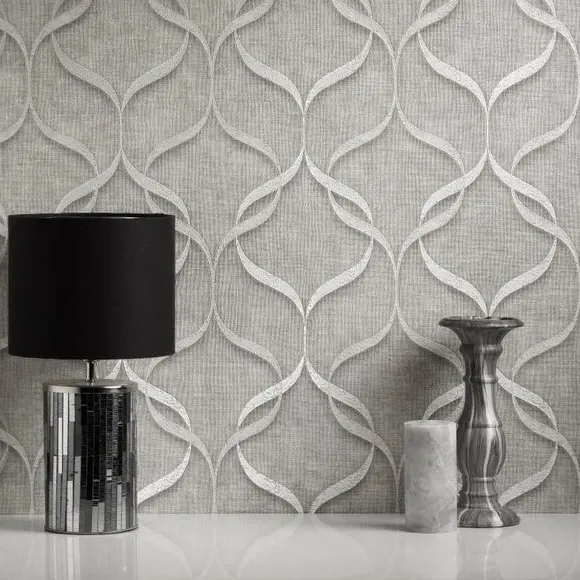 Wave Pattern Wallpaper - Grey, Vinyl