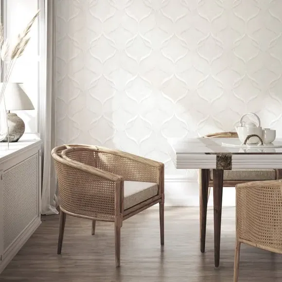 Wave Pattern Wallpaper - Off-White, Vinyl