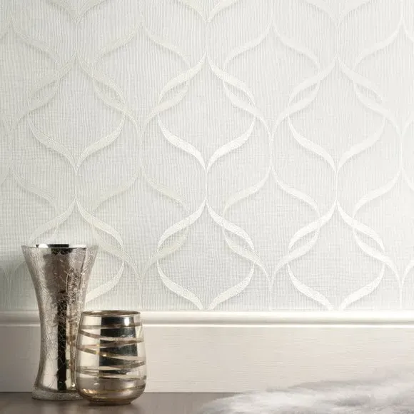 Wave Pattern Wallpaper - Off-White, Vinyl