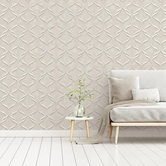 Wave Pattern Wallpaper - Stone, Vinyl