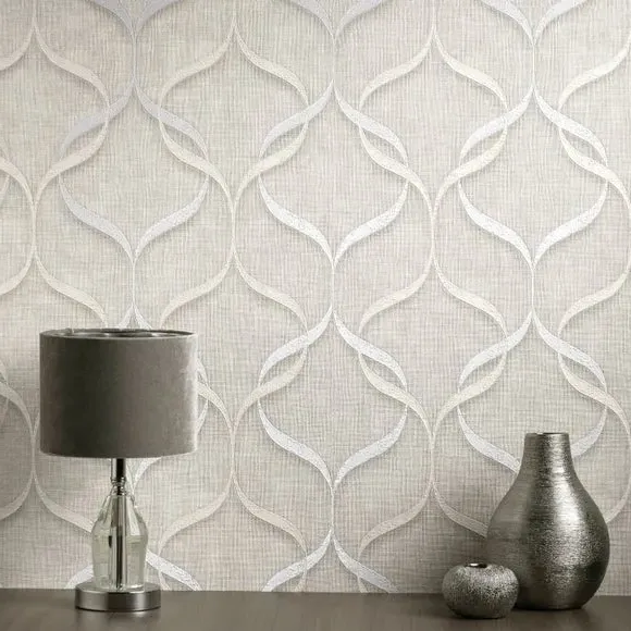 Wave Pattern Wallpaper - Stone, Vinyl