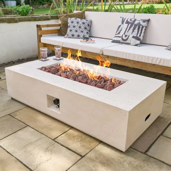 Rectangle Gas Fire Pit - Cream, Travertine
