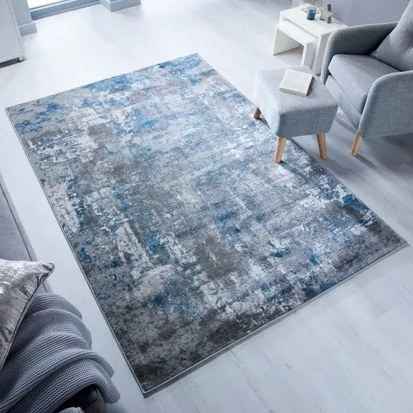 Abstract Rug with Short Pile - Blue, Polypropylene
